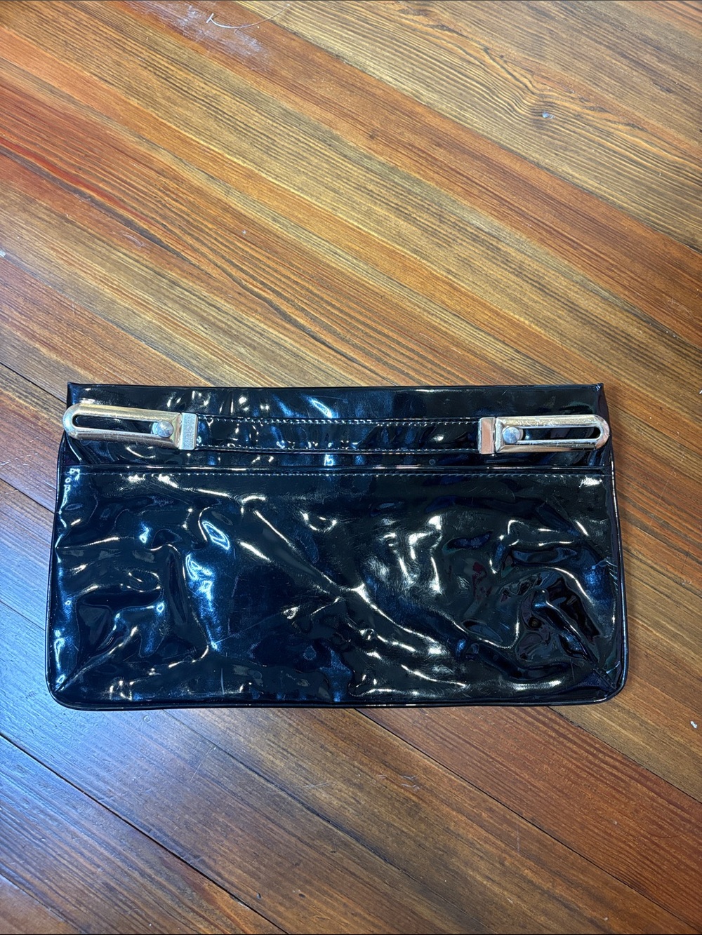 Black Patent Leather Clutch with Silver Hardware